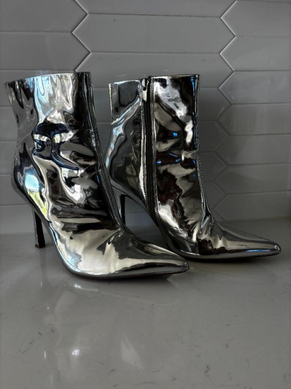 Silver Metallic Booties
